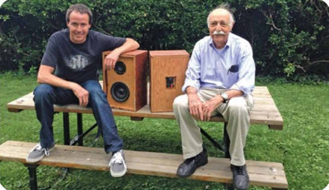 Michael Reed and his late father, Dick Reed, with the first speakers they built together